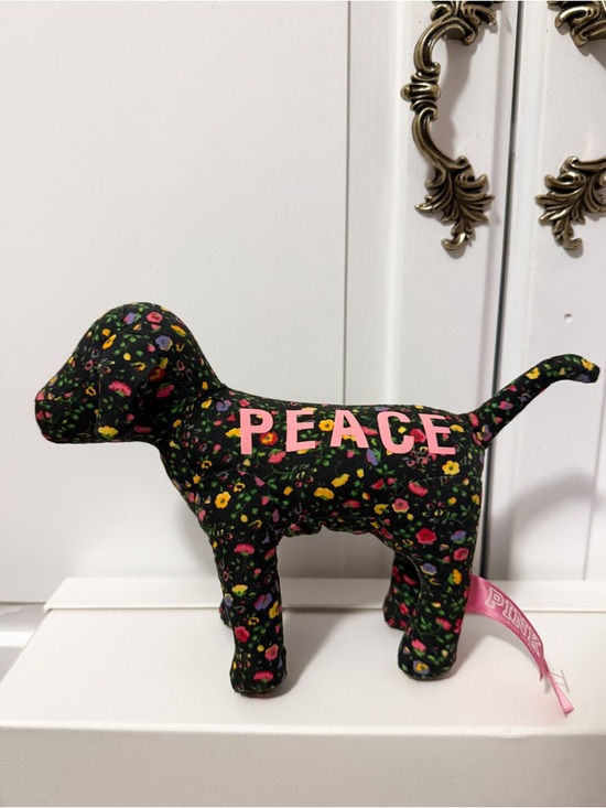 PINK Victoria's Secret Other - Victoria’s Secret PINK Floral Dog Plush “Peace” Black Multicolor Stuffed Animal
